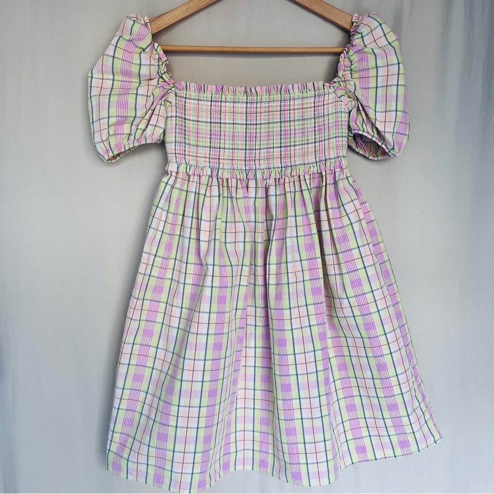 Sunday Best Sun-deh Plaid Smocked Puff Sleeve Dress XS Aritzia